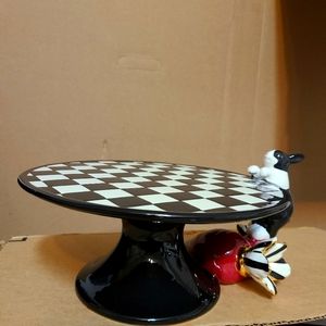 MacKenzie Childs Radish Rabbit Pedestal Platter